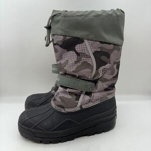 LL Bean Northwoods Waterproof Kids Snow Boots Gray Camo Size 4